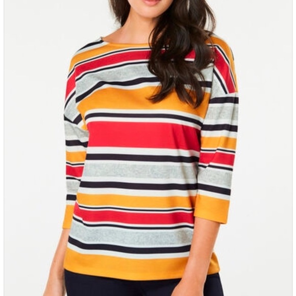 Bonmarché Colour Block Stripe Printed T-Shirt - Picture 1 of 7